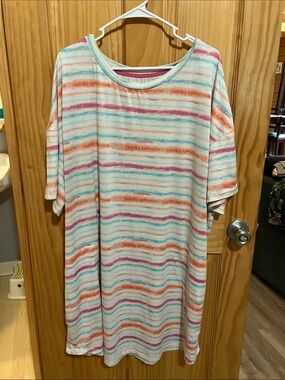Striped Pastel Night Gown - Mint, Coral & Pink
